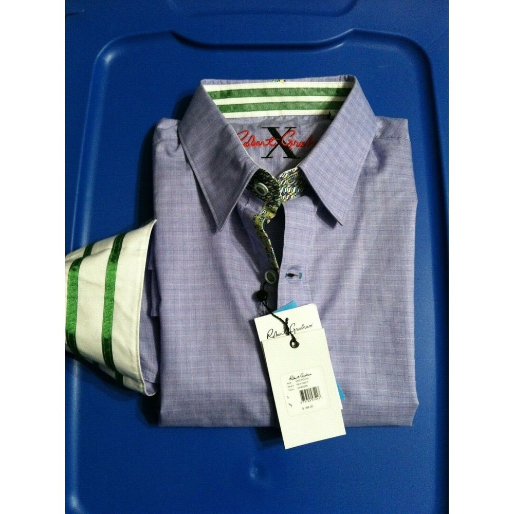 $188.00 ROBERT GRAHAM MENS LAVENDER NEW COTTON CASUAL SHIRT FANCY CUFFS SIZE:S